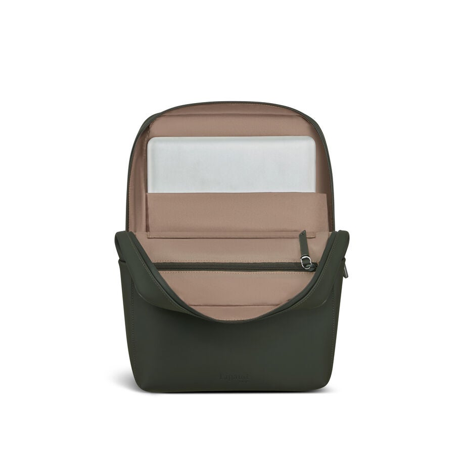 Lost In Berlin Square Backpack in the color NEW | Dark Moss. image number 2