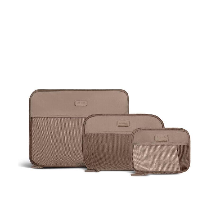 Set of 3 Compression Packing Cubes in the color Taupe. image number 0