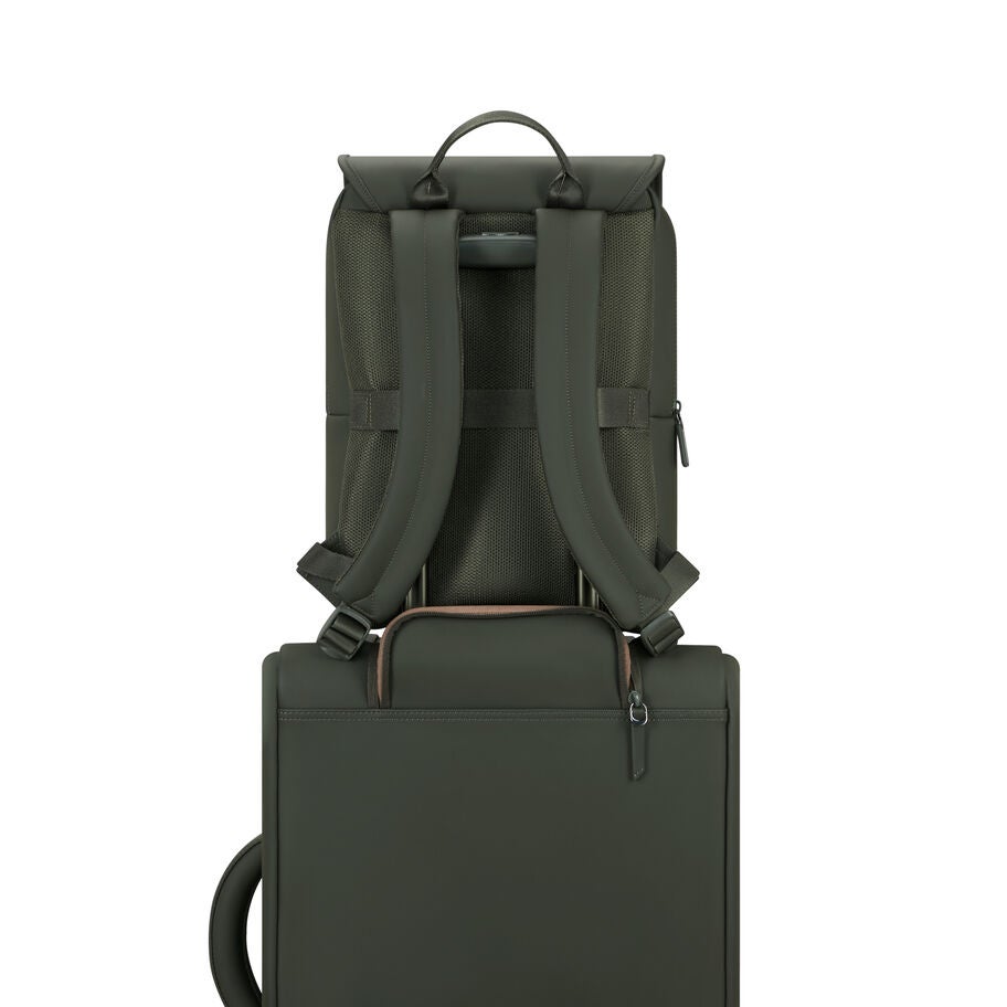Lost In Berlin Square Backpack in the color NEW | Dark Moss. image number 6