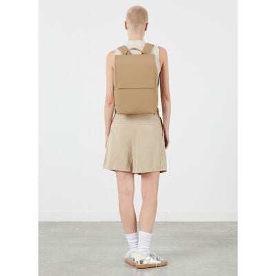 Lost In Berlin Square Backpack in the color Sandstone.