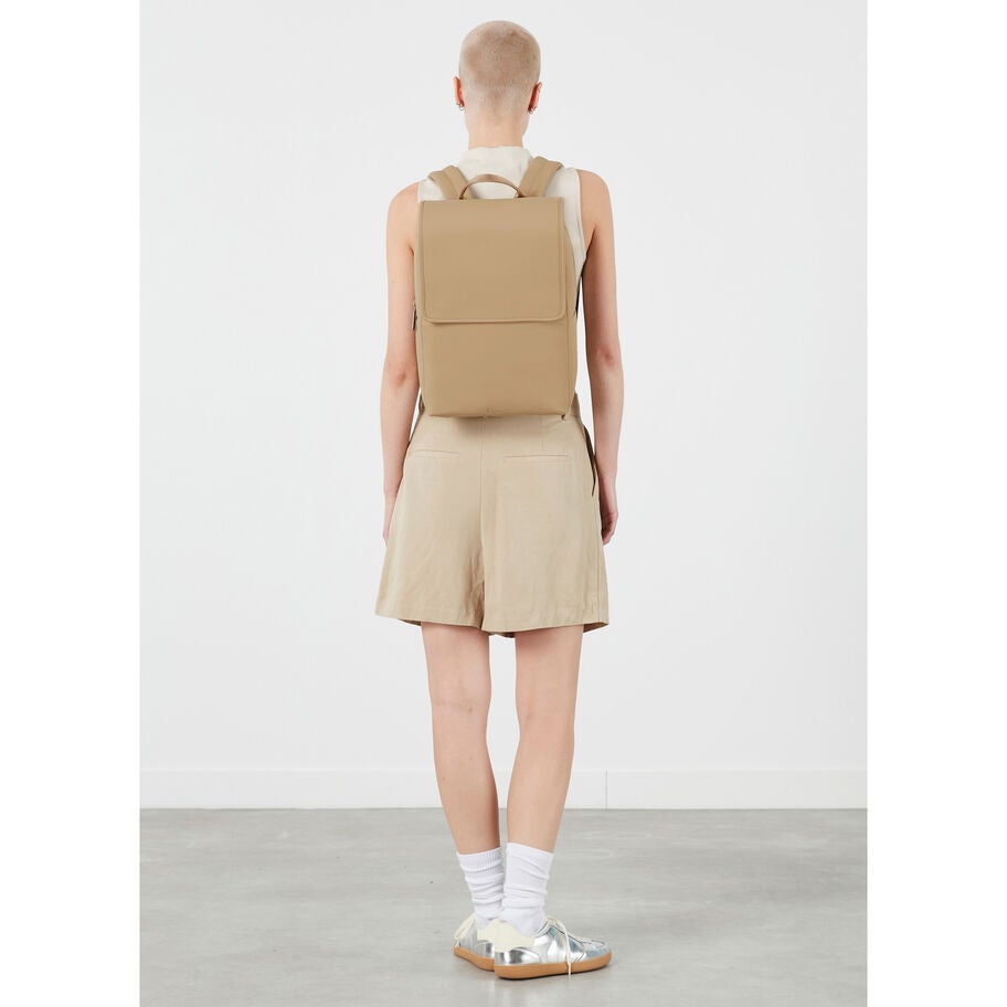 Lost In Berlin Square Backpack in the color Sandstone. image number 1